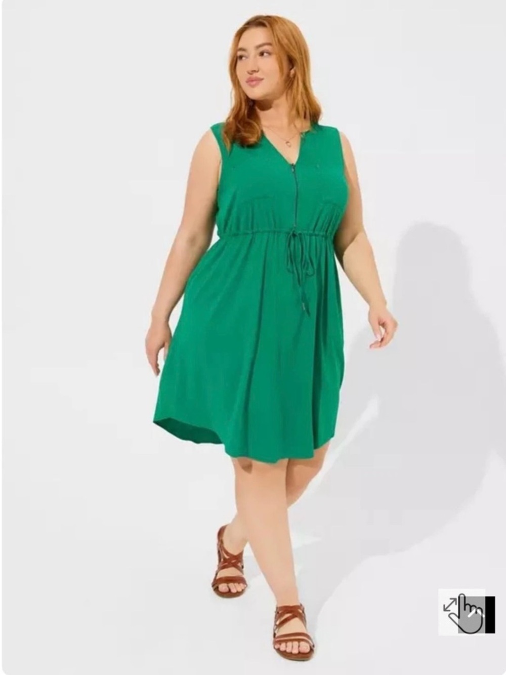 Torrid Mini Challis Zip Front Shirt Dress Sleeveless Green with Pockets